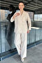 Women's Double-Breasted Collared Jacket and Trousers Two-Piece Set - 2