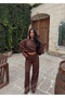 Women's Coffee Bat Sleeve Blouse and Wide Leg Pants Set - 4