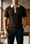 Men's Polo Collar Half Zipper Patterned Knitwear T-Shirt
