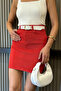 Women's Leather Belted Jean Denim Skirt - 2