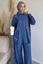 Women's Bead Embroidered Hijab Shirt and Pants Two-Piece Set - 2