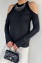 Off-The-Shoulder Crew Neck Stoned Women's Knitwear Blouse