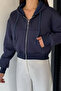 Women's Hooded Crop Top Sweatshirt with Front Zipper