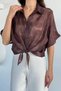 Women's Embroidered Shirt with Front Tie Detail - 2