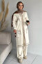 Front Buttoned Hijab Knitwear Cardigan Elastic Waist Pants Double Set