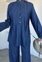 Front Pleated Buttoned Tunic Pants Hijab Double Set - 6