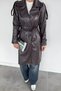 Women's Faux Leather Trench Coat with Waist Belt Detail and Front Buttons - 3
