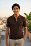 Polo Collar Half Zipper Men's Knitwear T-Shirt