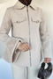 Collar Plush Stone Embroidered Hijab Coat - 2
