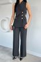 Women's Double-Breasted Collared Vest and Elastic Waist Trousers Two-Piece Set - 3