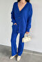 Women's Front Buttoned Self-Line Patterned Knitwear Cardigan Trousers Two-Piece Set - 2
