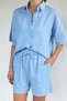 Women's Linen Shirt Shorts Two-Piece Set - 2