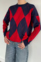 Women's Crew Neck Plaid Patterned Knitwear Sweater - 3