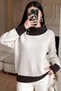 Women's Ecru Brown Detailed Degaje Collar Knitwear Sweater – Oversized Long Sleeve Stylish Knitted Sweater with Button Detail - 5