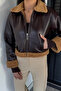 Women's faux leather jacket with plush lining - 2