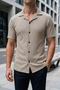 Men's Apaş Collar Short Sleeve Striped Shirt