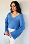 V-Neck Crop Top Loose Knit Blouse - 2