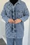 Women's Single Pocket Stone Detailed Jean Denim Jacket Pants Hijab Two-Piece Set - 2