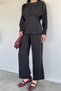 Gülseli Women's Pleated Belted Blouse and Elastic Waist Pants Two-Piece Set