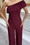 Women's Self-Patterned One-Shoulder Blouse and Trousers Two-Piece Set - 3