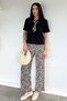Women's Polo Collar Scarf T-Shirt and Patterned Trousers Two-Piece Set - 3