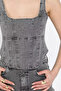 Women's Zippered Jean Denim Bustier - 4