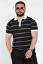 Men's Polo Collar Half Zipper Striped Patterned Knitwear T-Shirt