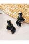 Half Flower Figured Enamel Earrings - 3
