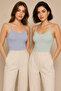 Women's 2-Pack 95% Cotton 5% Elastane Thin Strap Ribbed Undershirt Blue-Green