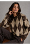 Brown Baklava Pattern Crew Neck Oversize Women's Knitwear Sweater