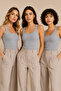Women's 3-Piece Square Collar Wide Strap 100% Cotton Camisole Basic Undershirt Blue