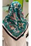 Dark Green Vi̇ra Pattern Soft Cotton Scarf - 3