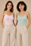 Women's 2-Pack 95% Cotton 5% Elastane Thin Strap Ribbed Undershirt Pink-Green