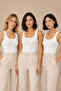 Women's 3-Piece Square Neck Wide Strap 100% Cotton Camisole Basic Undershirt White