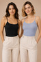 Women's 2-Pack 95% Cotton 5% Elastane Thin Strap Ribbed Undershirt Black-Blue