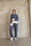 Women's Blue Oversize Shirt and Piping Detailed Two-Piece Set