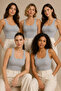 Women's 5-Piece Square Collar Wide Strap 100% Cotton Camisole Basic Undershirt Blue
