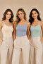 Women's 3-Pack 95% Cotton 5% Elastane Thin Strap Ribbed Undershirt Skin-Blue-Green