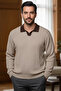 Men's Polo Neck Self-Patterned Knit Sweater