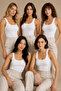 Women's 5-Piece Square Collar Wide Strap 100% Cotton Camisole Basic Undershirt White