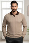 Men's Polo Neck Self-Patterned Knit Sweater