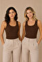Women's 2-Pack 95% Cotton U-Neck Thick Strap Ribbed Camisole Undershirt Brown