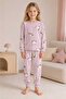Girl's 100% Cotton Lila Ayicik Patterned Pajama Set - 3