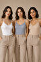 Women's 3-Pack 95% Cotton Lace Detailed Thin Strap Ribbed Undershirt White-Tan-Blue