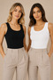 Women's 2-Pack 95% Cotton U-Neck Thick Strap Ribbed Camisole Undershirt Black-White