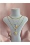 Women's Gold Color Zircon Stone Pole Star and Evil Eye Beaded Multiple Layered Chain Necklace Combination