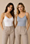 Women's 2-Pack 95% Cotton Lace Detailed Thin Strap Ribbed Undershirt White-Blue