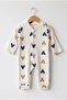 Beige and Blue Heart Patterned Baby Romper 3-6-9 Months 100% Cotton