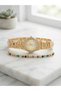Women's Steel Wristwatch Gold Color Stone-Studded Bracelet Gift Stylish Women's Watch Set Frn28