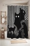 Bathroom Curtain, Black Striped Cats Patterned Shower Curtain, Bathtub Curtain 175X200Cm